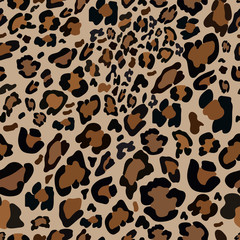 Vector Seamless pattern of leopard skin in yellow and black on brown background, Wild Animals pattern for textile or wall paper, illutration leopard print