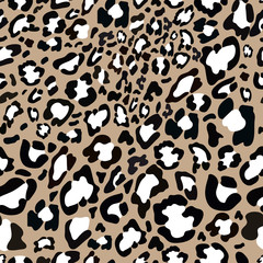 Vector Seamless pattern of leopard skin in white and black on light brown background, Wild Animals pattern for textile or wall paper, illutration leopard print,