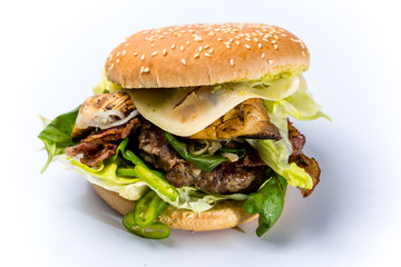 tasty burger with cheese and vegetables