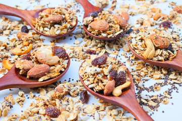 Homemade Granola on Wooden Spoon