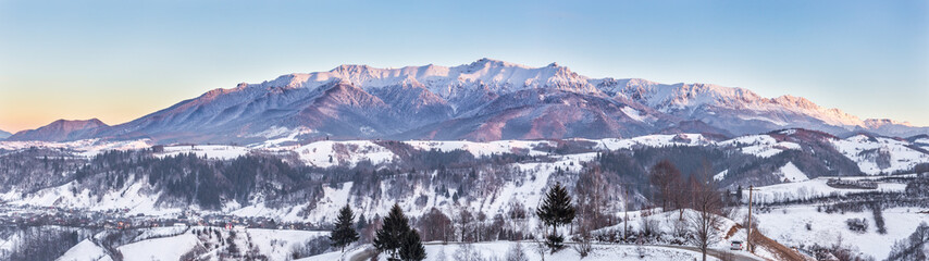 Panoramic view of Bucegi Mountains, view from Pestera, Brasov, Transylvania, Romania