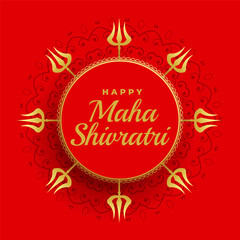 happy maha shivratri red background with trishul decoration