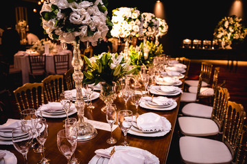 Luxury tables decorated for parties and social events.