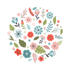 Fototapeta na wymiar Lovely hand-drawn spring flowers. Floral vector illustration. Great for a logo, website, flyer, postcard, print or banner.