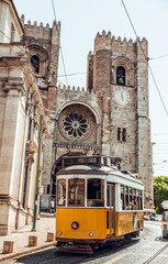 Naklejka na ściany i meble Public transportation Tram in Lisbon city, Portugal