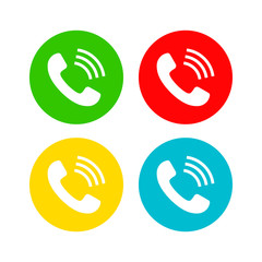 Wonderful design of a white telephone handset in colored circles on a white background