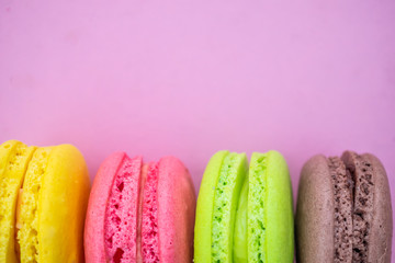 macaroon on pink background copy space,top view
