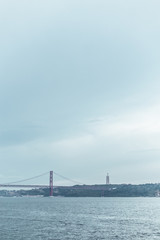 General view of red April 25 Bridge in Lisbon Portugal