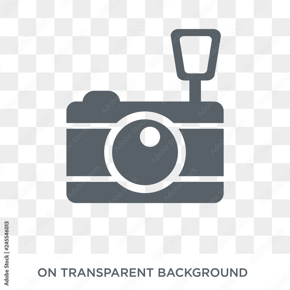 Poster camera icon. trendy flat vector camera icon on transparent background from electronic devices collec