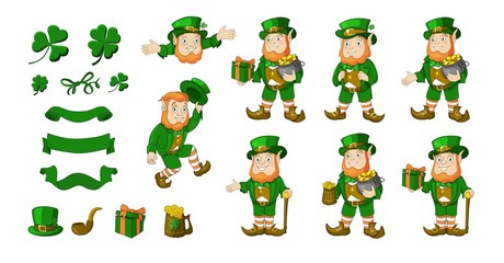 Saint Patricks Day designer cartoon elements set. Vector illustration