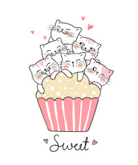 Draw cat with sweet cup cake
