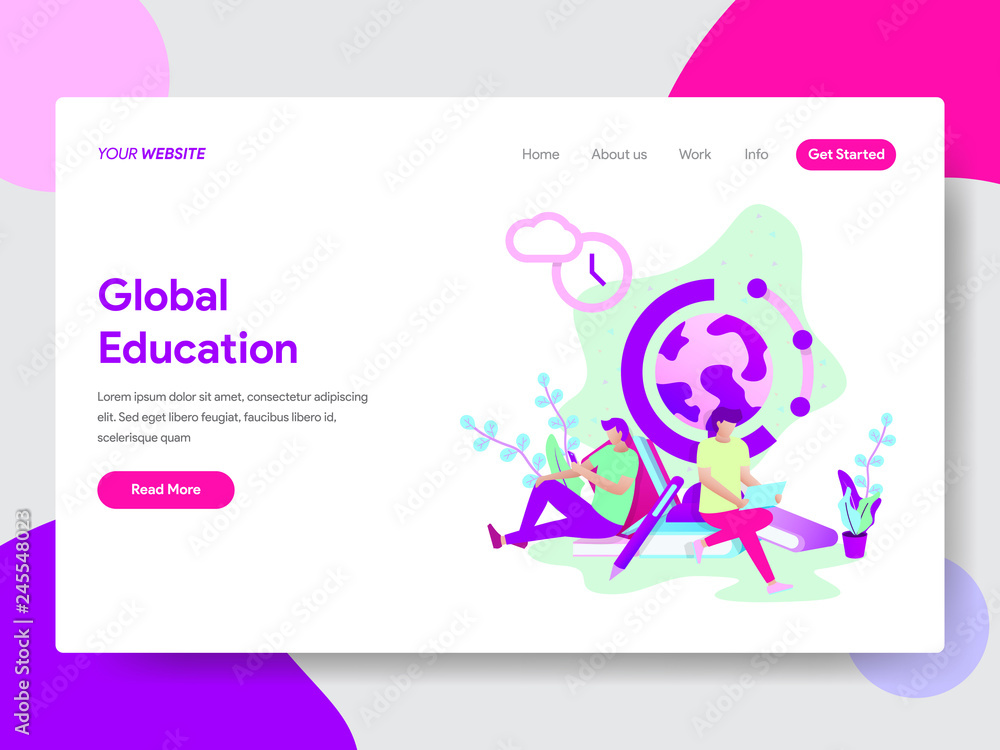 Poster landing page template of global education illustration concept. modern flat design concept of web pa