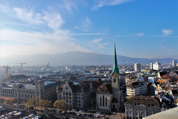 Zurich, Switerland from above seen from cathedral. sunny day in Zurich. 