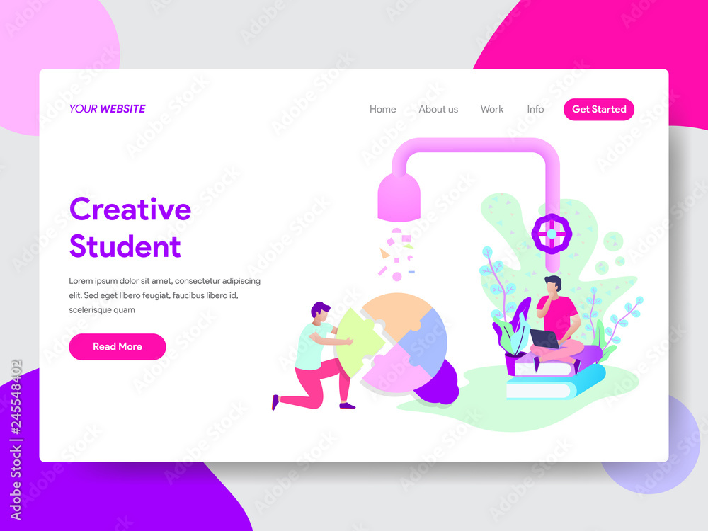 Poster landing page template of student creativity illustration concept. modern flat design concept of web 