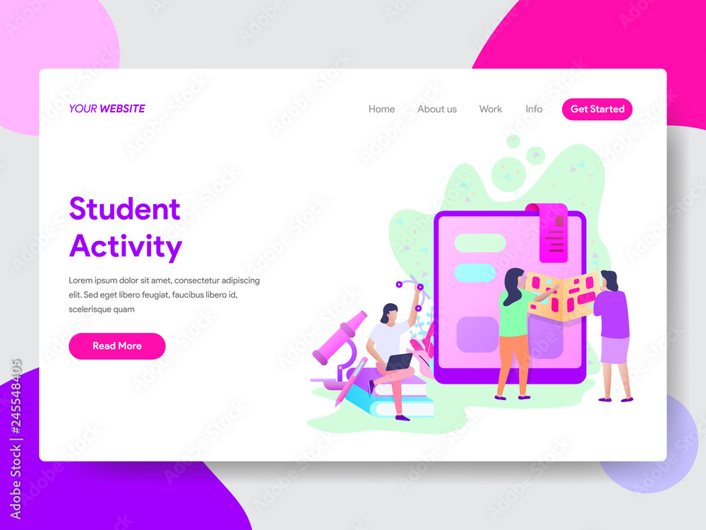 Poster landing page template of student activity illustration concept. modern flat design concept of web pa