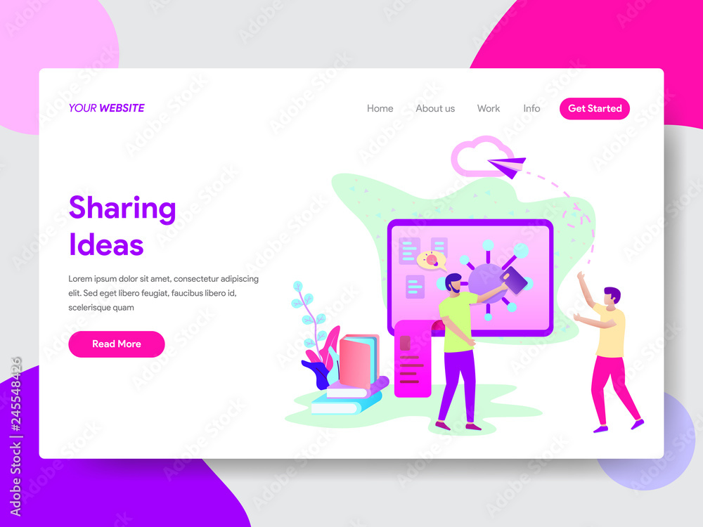 Poster landing page template of student sharing ideas illustration concept. modern flat design concept of w