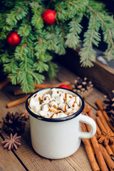 Sweet creamy latte on rustic background. Selective focus. Shallow depth of field.