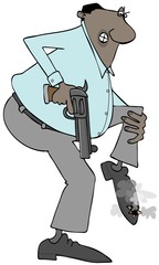 Ethnic man shooting himself in the foot