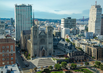 Fototapeta premium Aerial wiew of Grace Cathedral - San Francisco, California
