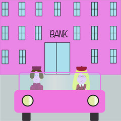 art girl in the car pink bank