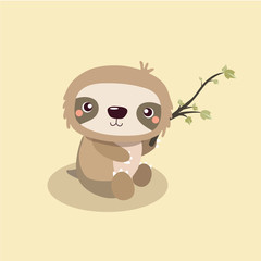 cute sloth on pastel background.