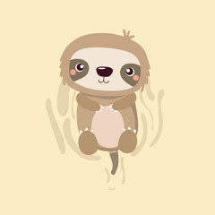 cute sloth on pastel background.
