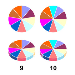 Fototapeta premium 2D 3 D Fraction pie. Fractions&nbsp;for website presentation cover poster flat outline icon isolated on white background.&nbsp;illustration&nbsp;