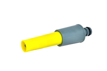 water sprinkler for hand watering lawns yellow-gray close-up white background