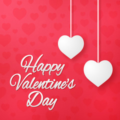 Valentines day , Red hanging heart with lettering , paper art style