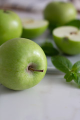 green apple and mint closeup.
