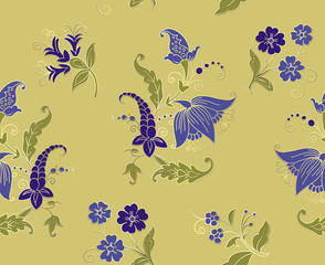 Tribal flowers seamless pattern. Indian National paisley ornament for cotton, linen fabrics. Bohemian ornament for taps. Kalamkari texture for wrapping, textile wallpapers, surface design 