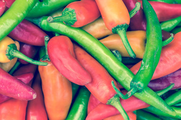 Close up fresh red and green chilli