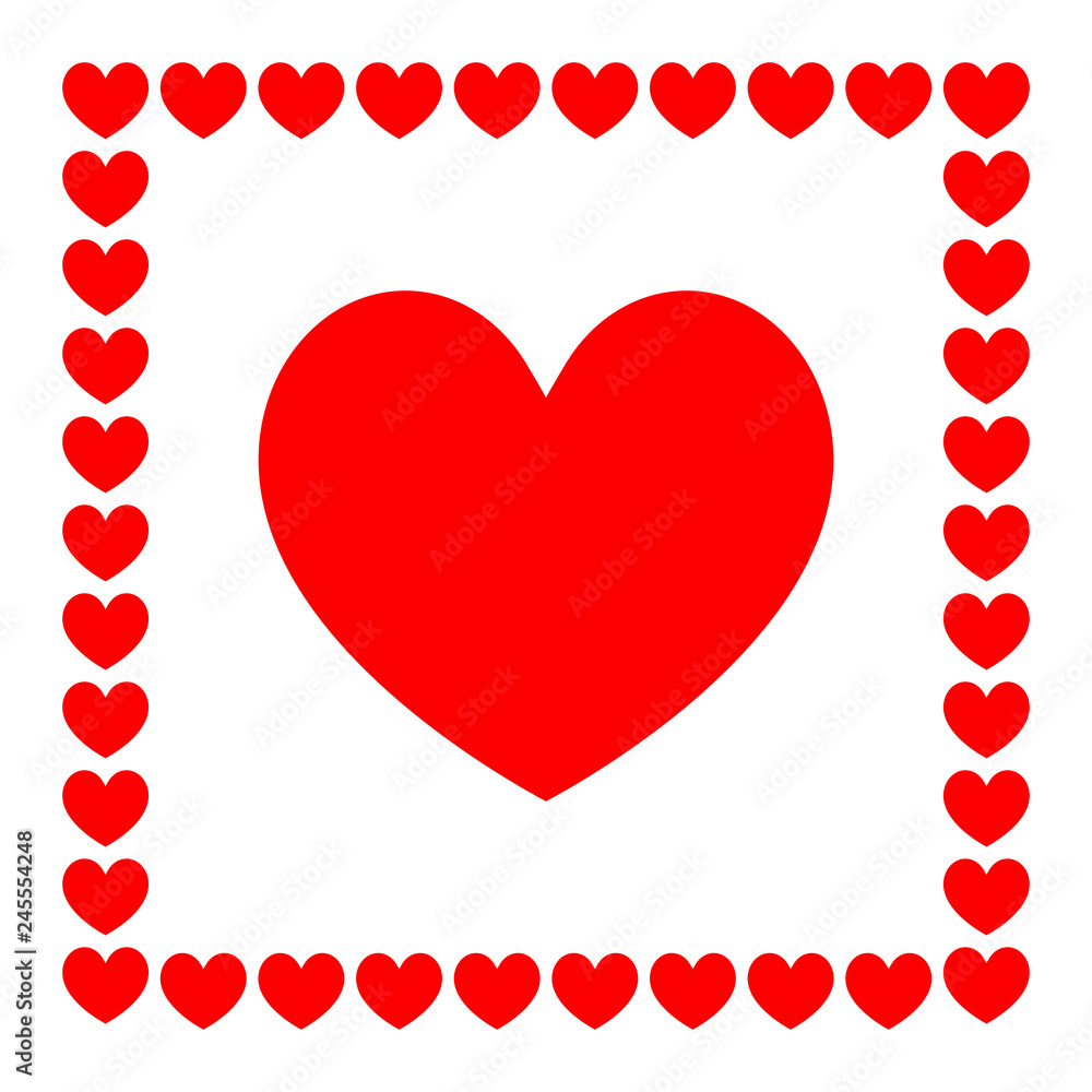 Poster one big red heart in frame isolated on white