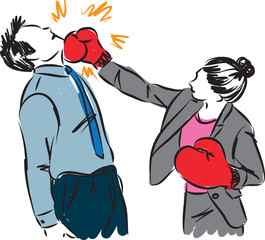 business man and woman boxing illustration