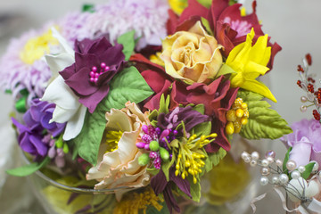 beautiful summer flowers. Colorful blossoms of colors. Wedding bouquet of the bride.