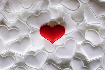 Red textile heart on white hearts background. Valentines day texture and love concept