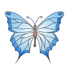 Simple drawing blue butterfly isolated on white background, vector illustration