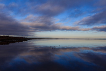 Reflection of a Blue Sunrise in the Water at Alviso Marina County Park