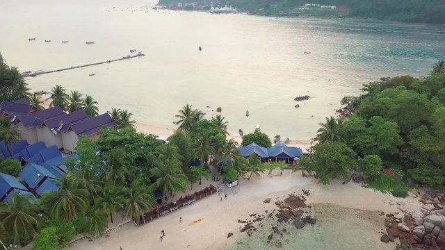 Aerial view of boats and crystal clear waters at Perhentian Islands (Pulau Perhentian)
