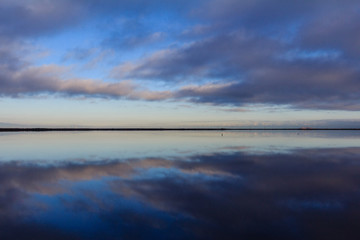 Reflection of a Blue Sunrise in the Water at Alviso Marina County Park