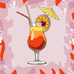 Tequila sunrise cocktail. Alcoholic bar drink hand drawn vector. Pop art - 245558034