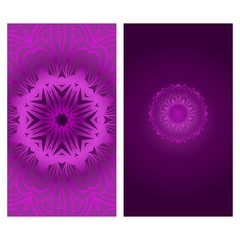 Set of Design Vintage Cards With Floral Mandala Pattern And Ornaments. Vector Template. Purple color