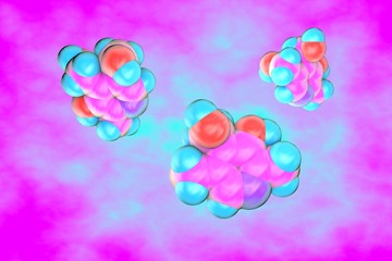 Molecular model of pyridoxine, vitamin B6. Healthy life concept. Scientific background. 3d illustration