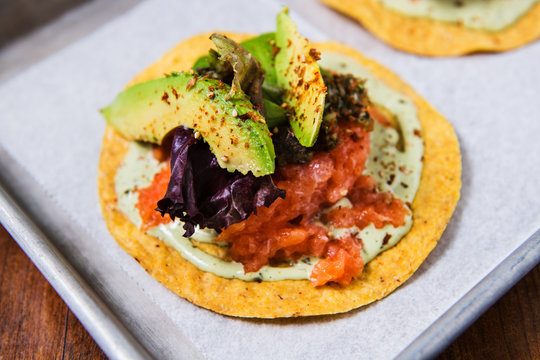 Hawaiian fish tacos with avocado 