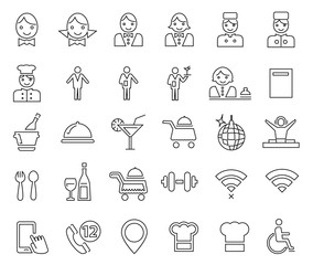 Simple linear icons of restaurant and cafe items