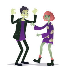 Couple of Halloween characters in cartoon style. Vector illustration of boy in costume of Frankenstein monster and girl in costume of Zombie dressed up for Halloween masquerade party.