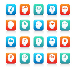 set of head icons on colored buttons