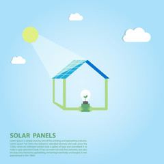 picture of solar panels batteries and green energy in concept environmentally friendly home flat style renewable solar energy vector illustration 