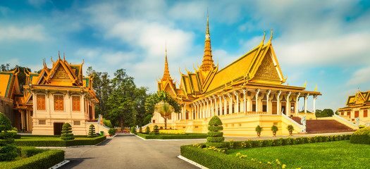 The throne hall inside the Royal Palace in Phnom Penh, Cambodia. Panorama