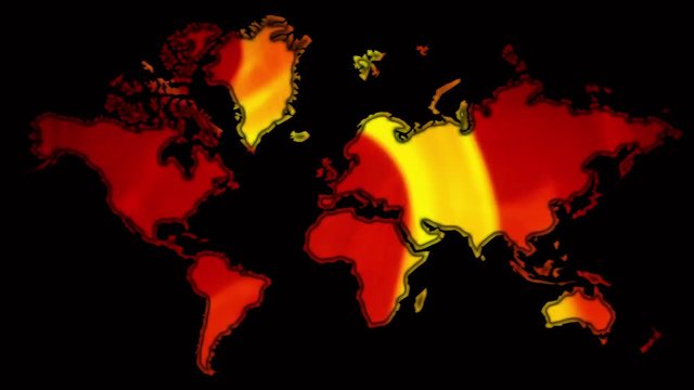 red fire burning in the shape of world map on black background with plenty copy space for the text